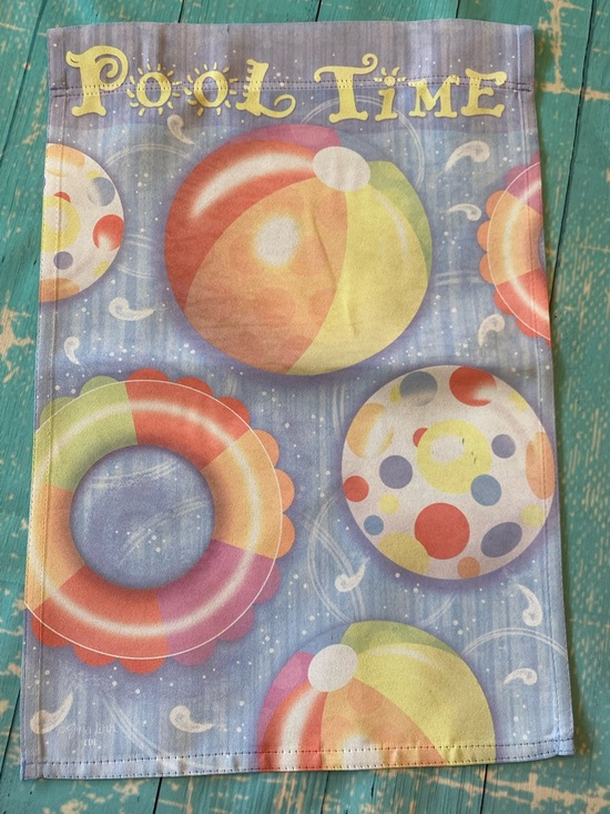 Gina Linn Other - Pool Time Colorful Beach Ball & Float Kitchen Small Garden Flag